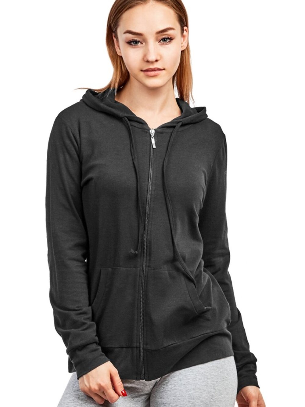 $10 SALE Women's Cotton Lightweight Zip Up Hoodie Sweater HDC7000 Black